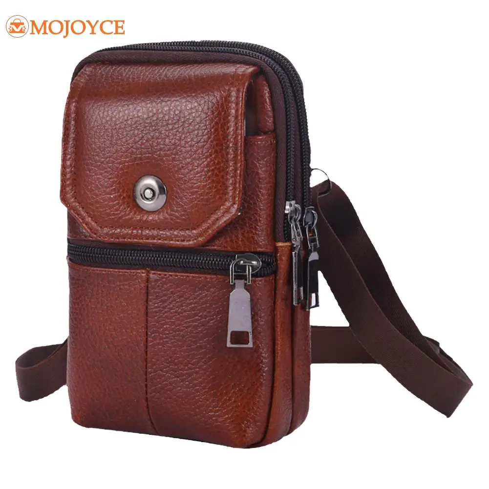 Men Crossbody Bags Cowhide Leather Shoulder Bag Men Multi-Layer Solid Color Waist Packs Mini Wallet Coin Purse