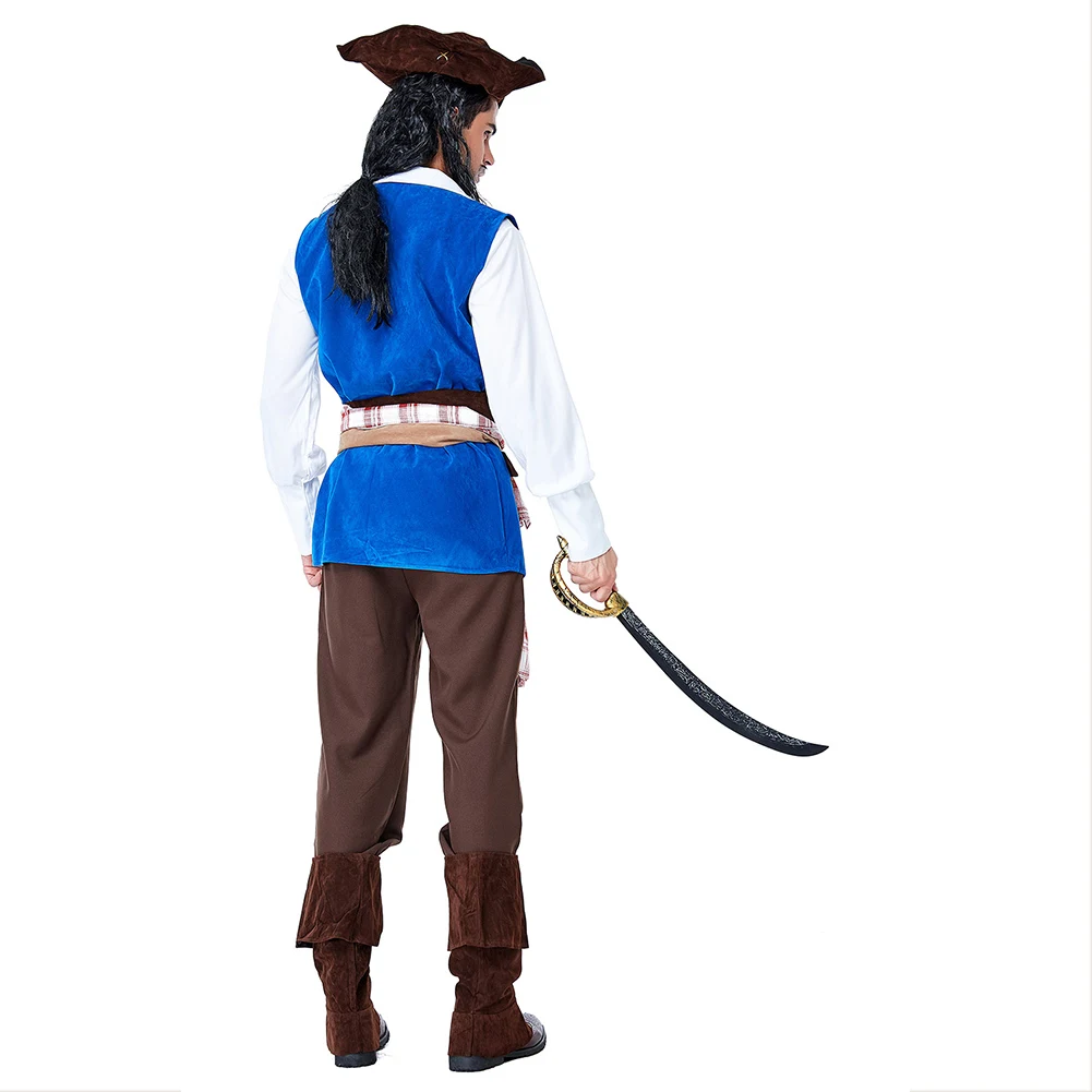 Cosplay do Capitão Jack para homem, fantasia de Halloween, disfarce de pirata pirata do Caribe, conjunto de roupas adulto