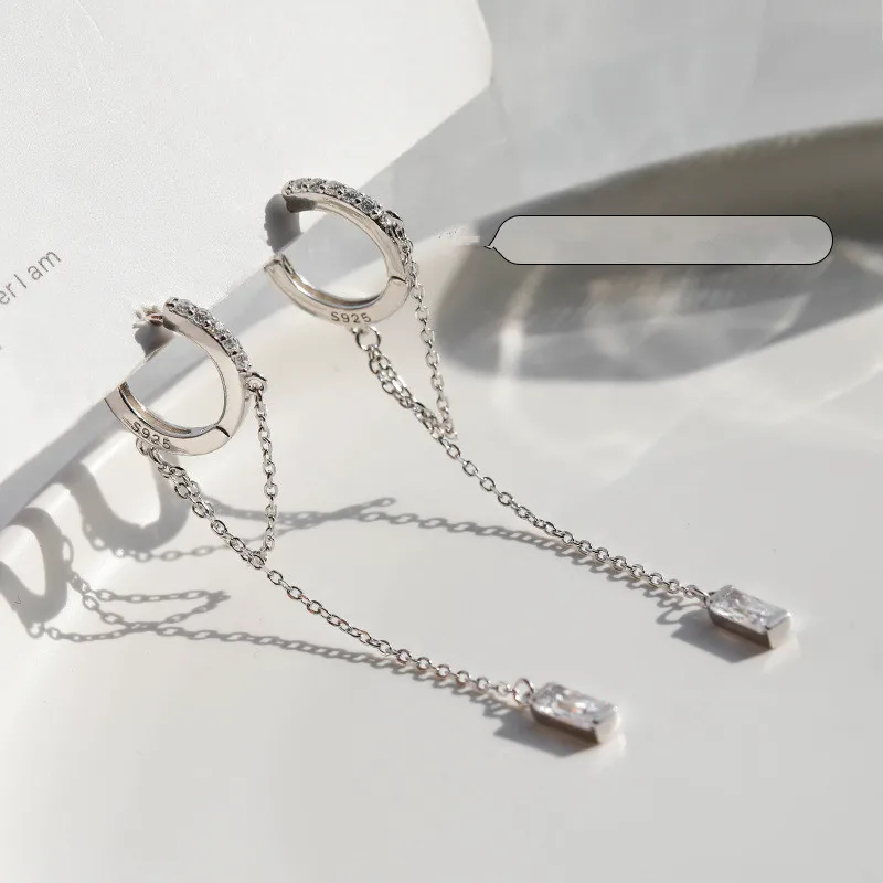 925 Silver Needle Crystal Tassel Chain Stud Earrings For Women Wedding Jewelry Female Pendientes eh1047