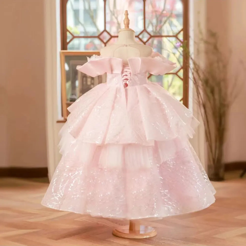 Jill Wish-Vestido rosa árabe elegante, vestido de baile de lantejoulas para crianças, princesa, festa de aniversário, casamento, primeira comunhão, Dubai, 2024, J221