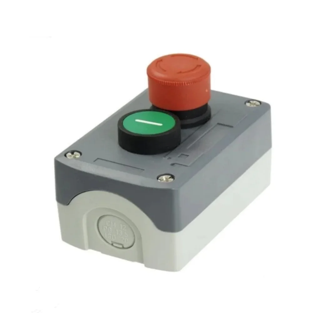 240V 3A Red Emergency Stop Momentary Green Flat Pushbutton Switch Station Box