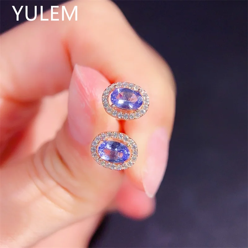 YULEM  New Arrival Natural Fine Jewelry 4x6mm Oval Cut Natural tanznaite Earring for Office Women Daily Wear