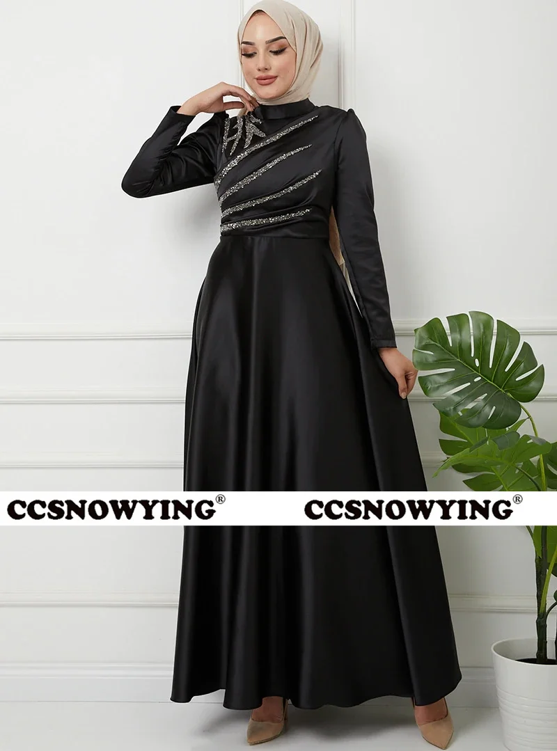 Vestido De noche musulmán con apliques De satén, Hijab De manga larga, vestido Formal De fiesta De graduación, cuello alto, caftán árabe, túnicas islámicas De Soirée