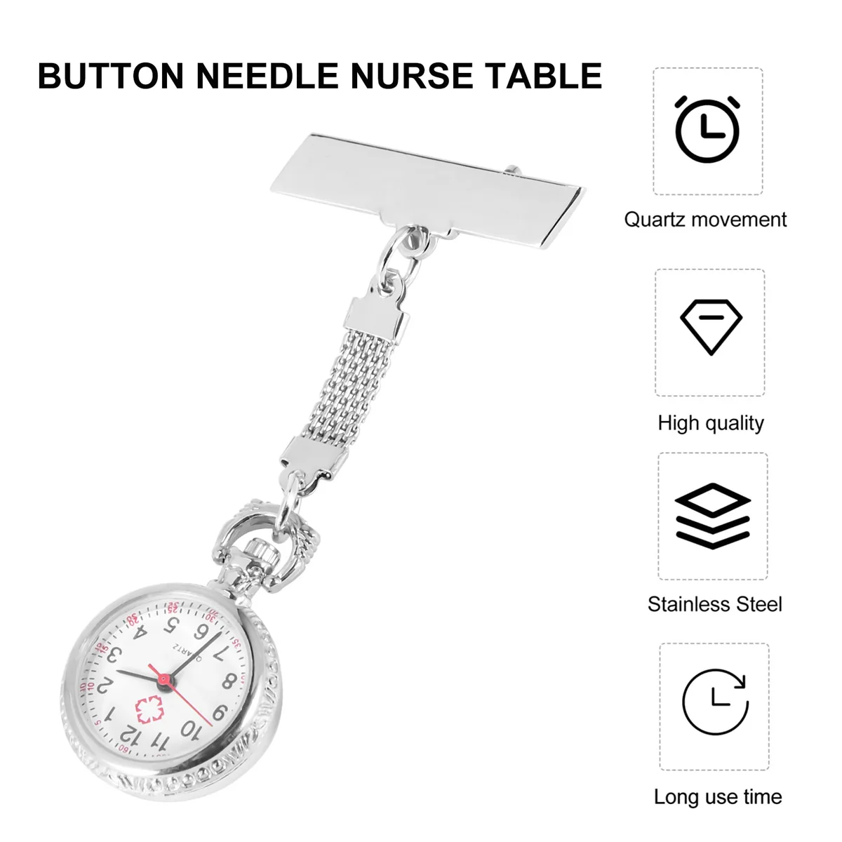 Nurse Watch Quartz Movement with Brooch Pin