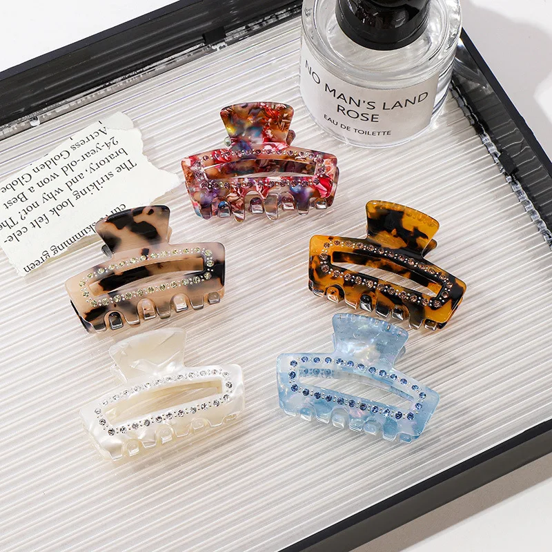 Элегантные женские заколки для волос из ацетата с леопардовым принтом в виде акулы, корейская заколка для волос с цветочным темпераментом и бриллиантами, голые аксессуары для волос
