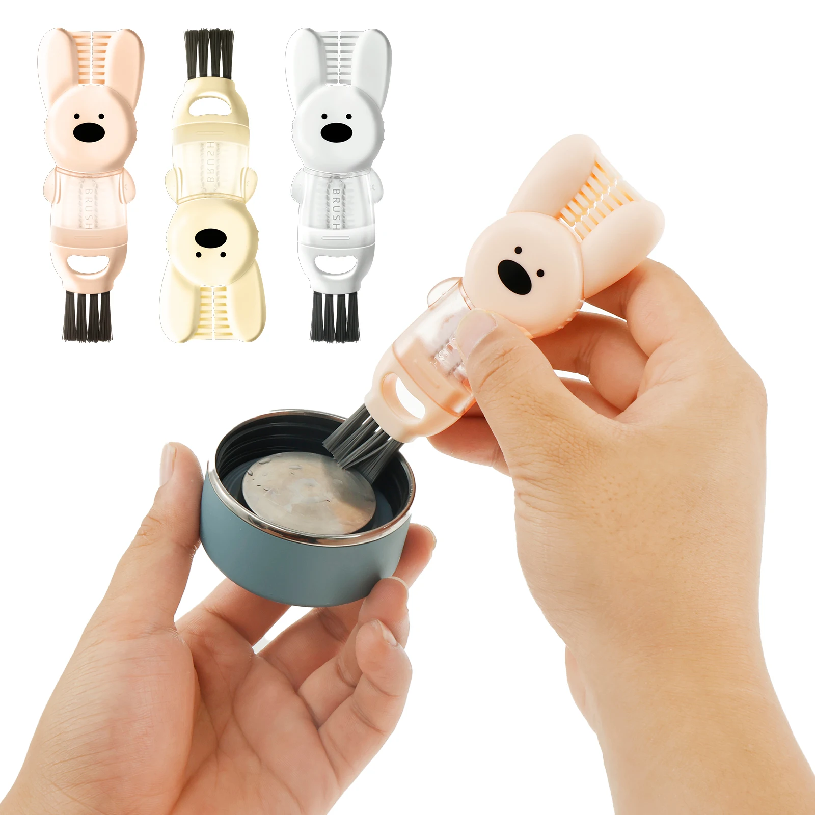 3 Pcs Cup Lid Cleaning Brush Cute Rabbit Cup Lid Crevice Cleaning Brush Multifunctional Cleaning Brush Portable Cup Lid Brush