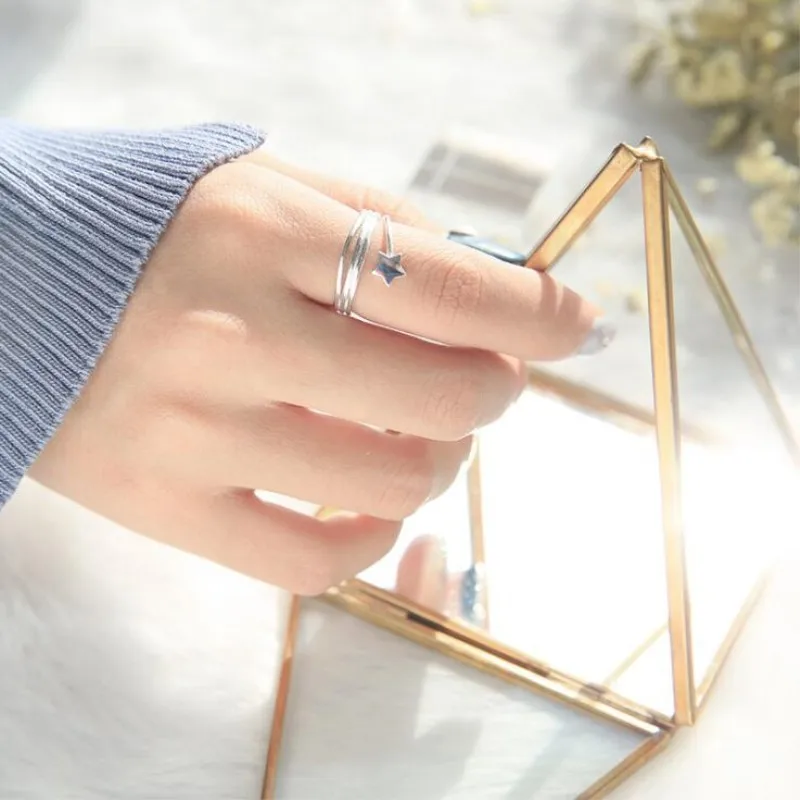 Women's 925 Sterling Silver Star Multilayer Adjustable Ring, Engagement