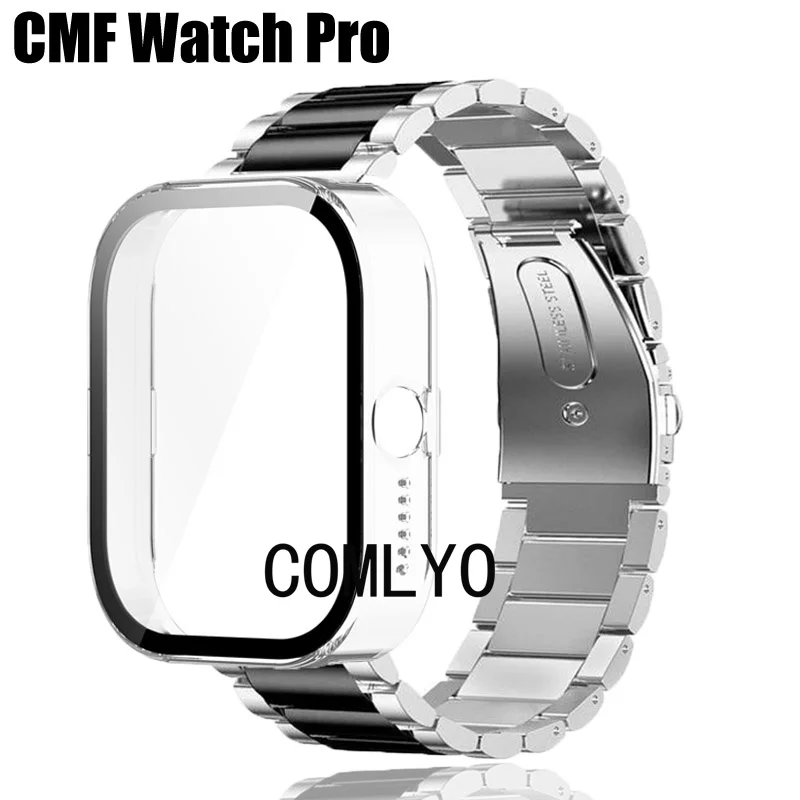 

2 в 1 ремешок для часов CMF Pro + искусственное закаленное стекло Защита для экрана ремешок из нержавеющей стали чехол для смарт-часов защитный бампер