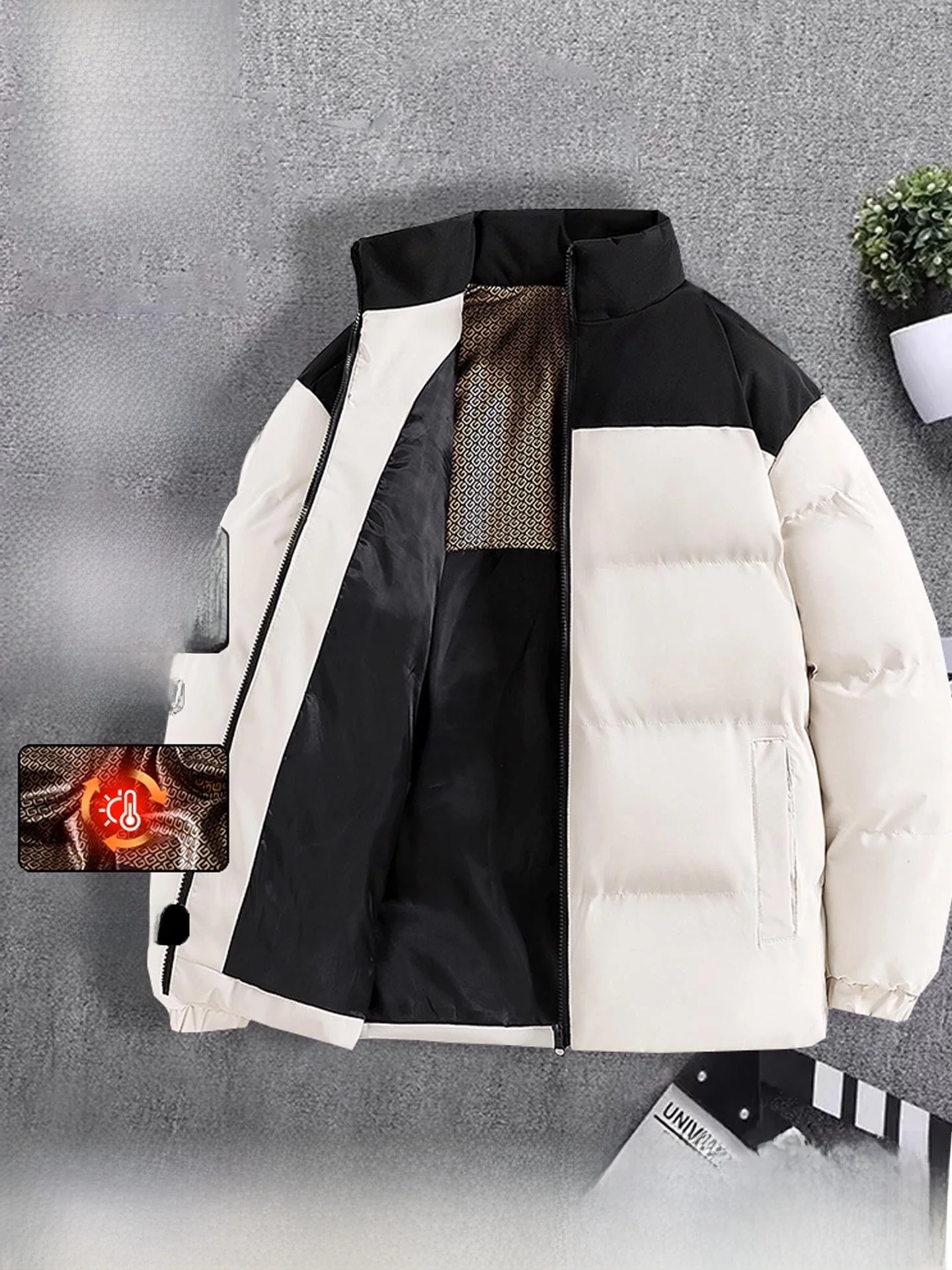 

Winter Men's Cotton Jaet Du down Casual Warm Coat Youth Trendy Polyester Fiber Zipper Decoration Thiened Long Sve