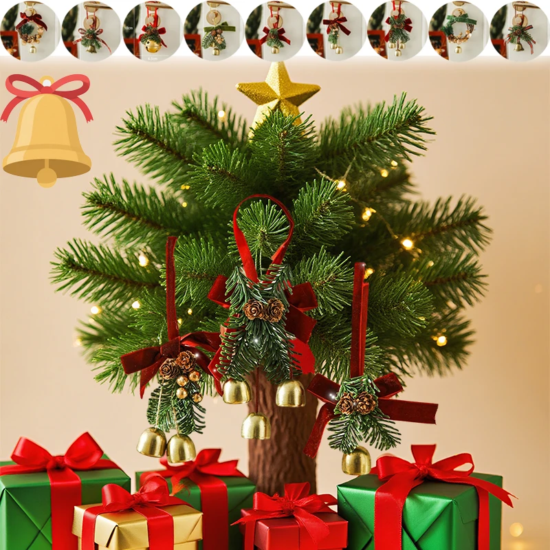 

2025 New Christmas Tree Pendant Vintage Velvet Bow Bells Hanging Ornament Xmas Party New Year Home Decor Decoración Navideña