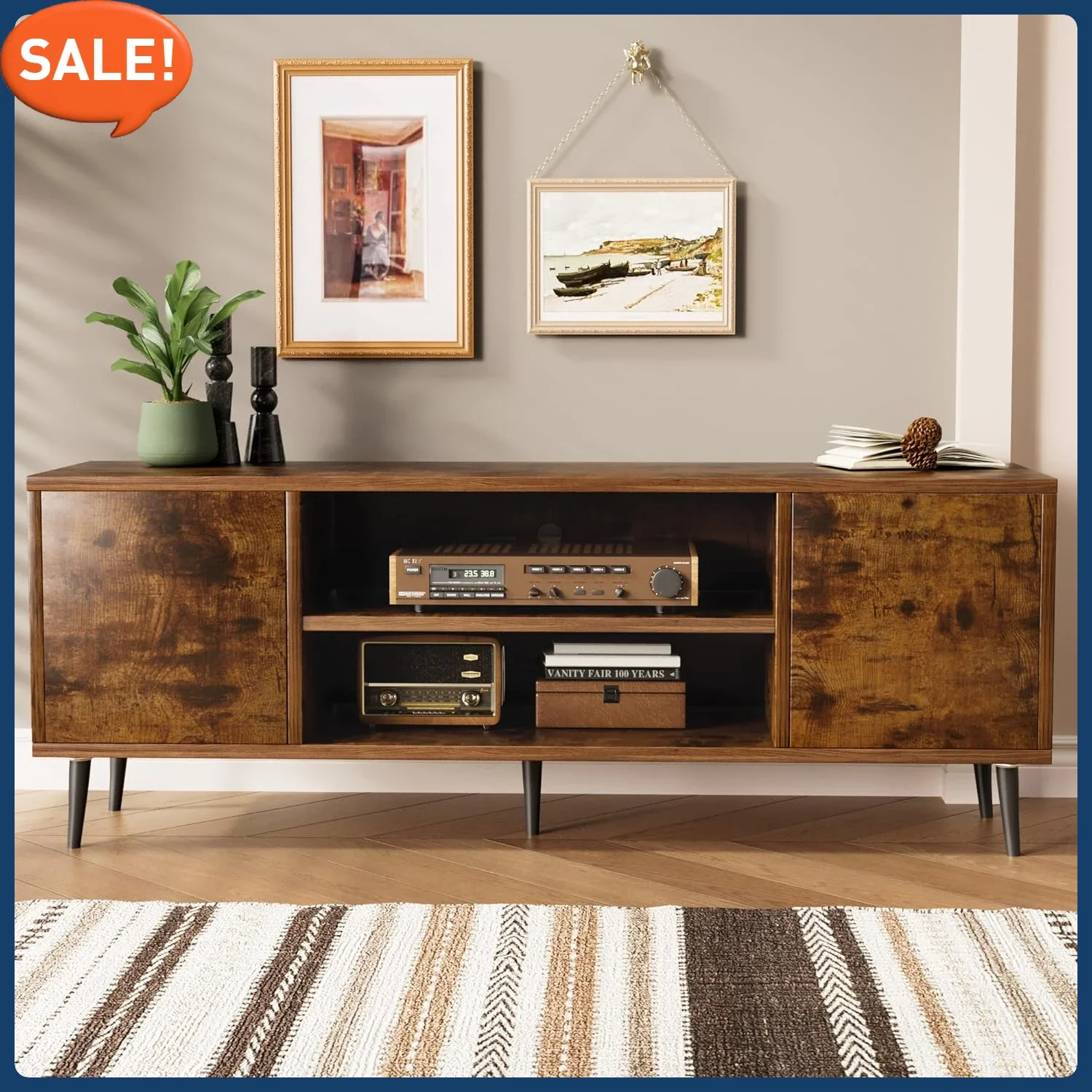 

TV Stand for 65 Inch TV, Modern Entertainment Center with Storage Cabinet and Open Shelves