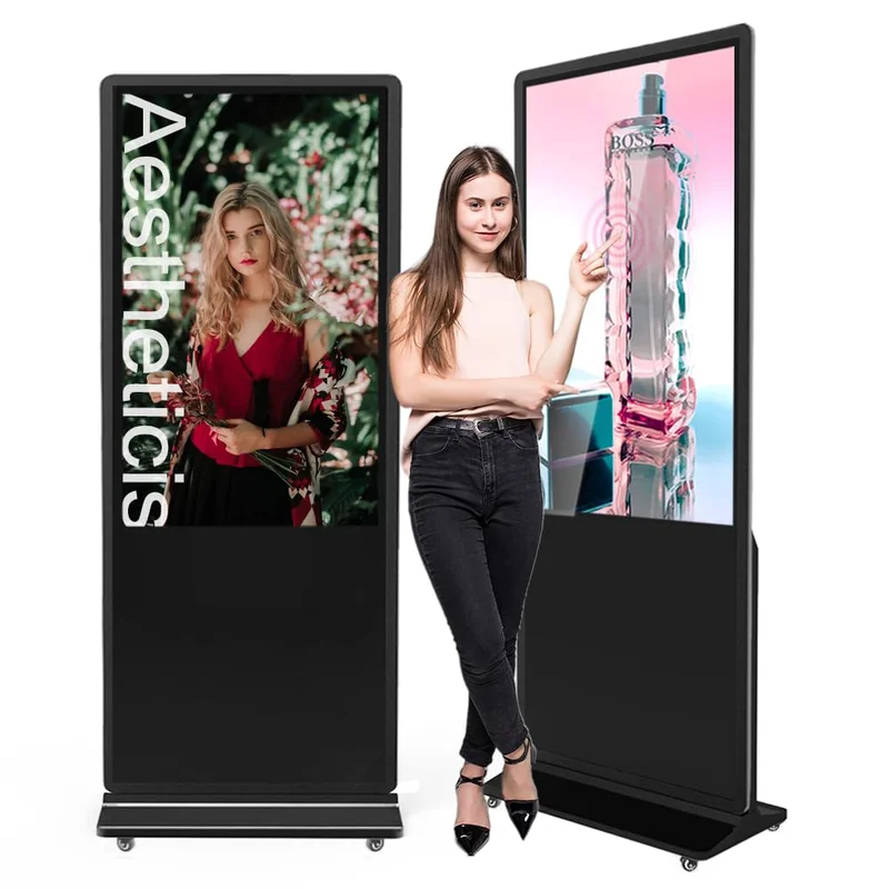 

75 Inch Standing Floor All in One Lcd Digital Signage Touch Screen Kiosk Totem Lcd Poster for Shopping Mall Store Restaurant