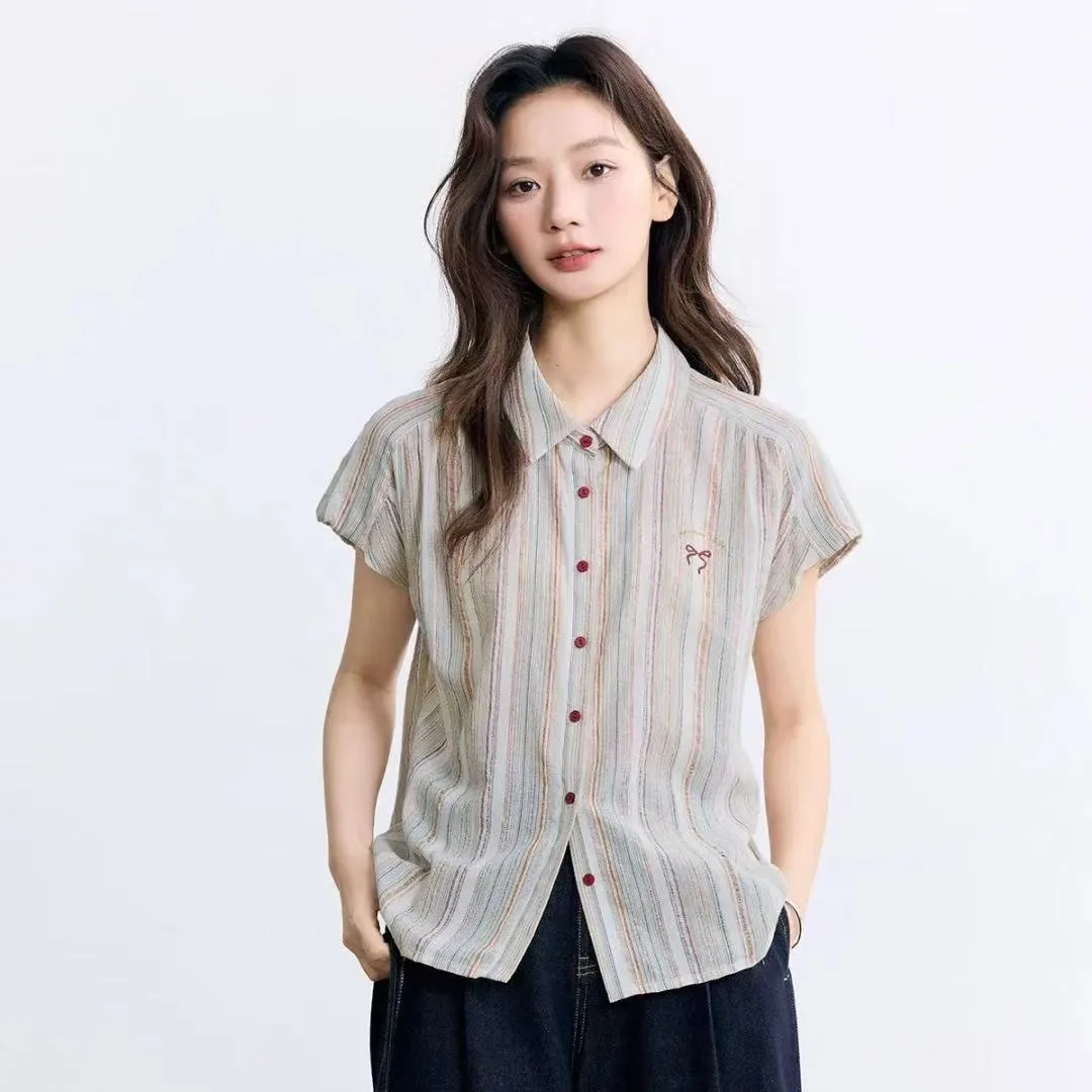 

Stripe ort Sve Вышитый irt Женский летний повседневный Ne Regular Fit Полиэфирное волокно Китайский бренд