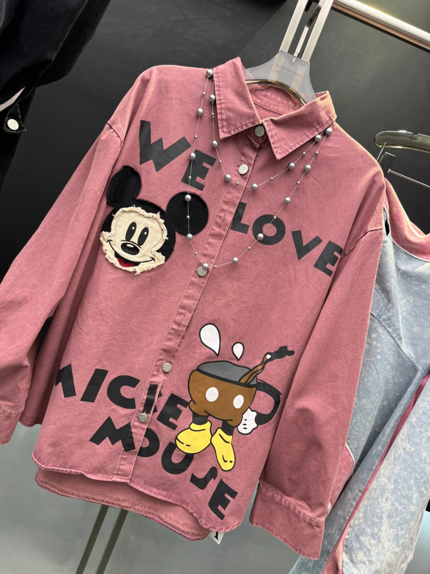 European Fashion Print Long Sleeve Denim Shirt Women 2025 Autumn New American Retro Cartoon Patch Print Trendy Casual Jacket