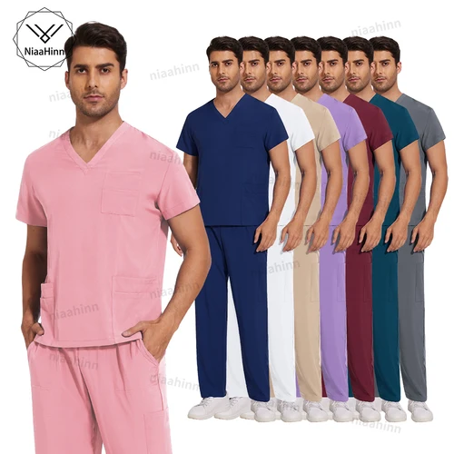 Venta al por mayor de uniformes médicos, conjuntos de pantalones superiores, uniforme de trabajo para enfermera y médico, uniforme de odontología veterinaria para el cuidado de mascotas, exfoliante Unisex