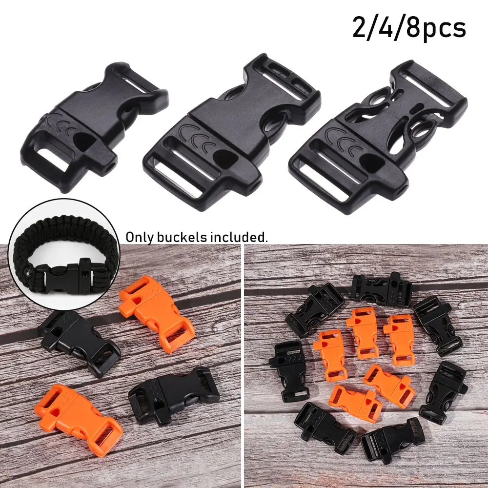 2/4/8pcs Plastic Outdoor Curved Emergency Tool Bracelet Strap Survival Whistle Buckles Paracord Accessories Side Release Buckle