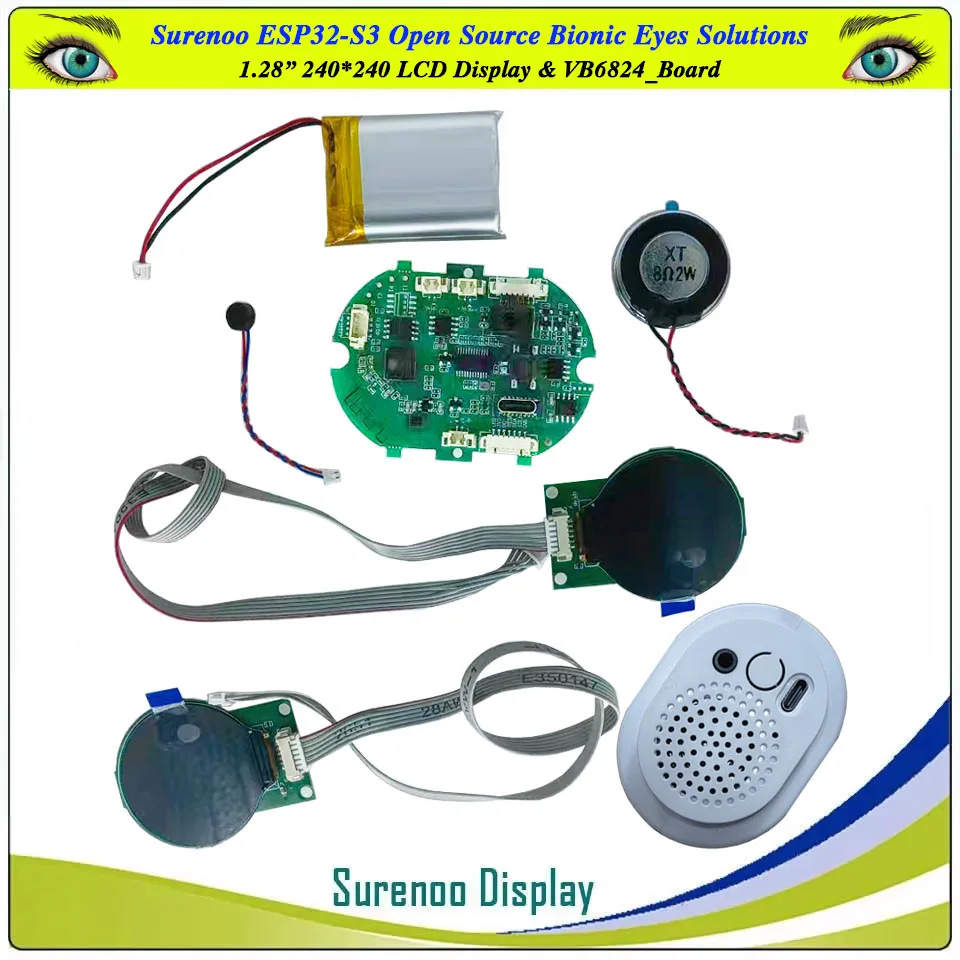 Surenoo ESP32-S3 مفتوح المصدر 1.28 "240*240 عيون بيونيك مستديرة LCD Xiaozhi AI Robert Deepseek Qwen3 WIFI بلوتوث لـ Ropet