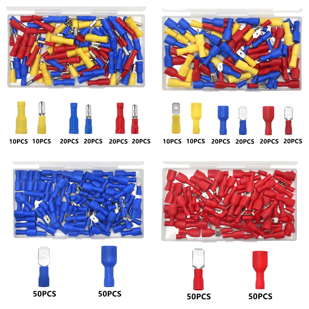 

100 шт., соединители для пуль/лопатевых проводов, мужские и женские уплотнительные соединительные кабели, изоляционные обжимные клеммы для автомобильных автомобильных электрооборудования