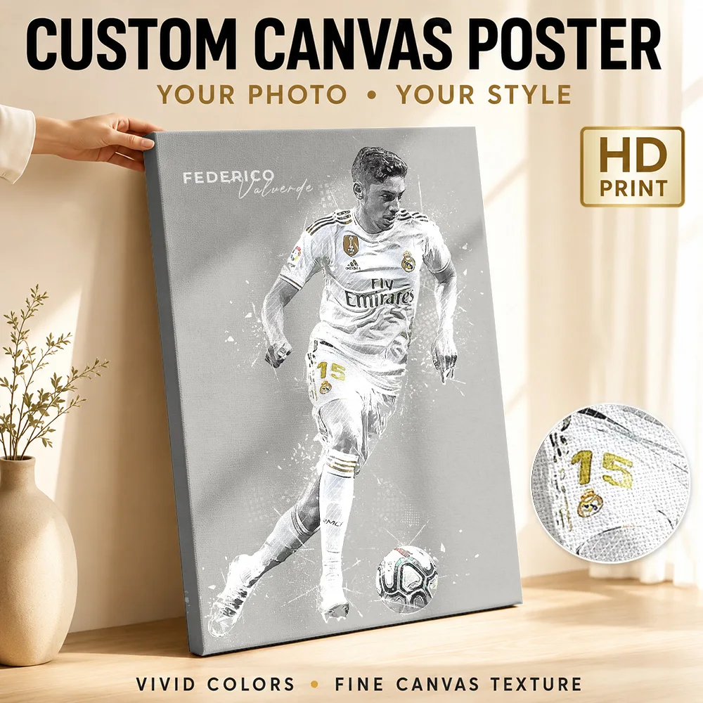 Federico Valverde Framed Canvas Print Poster Personalized Modern Aesthetic Wall Paintings Decoration for Bedroom Ready to Hang