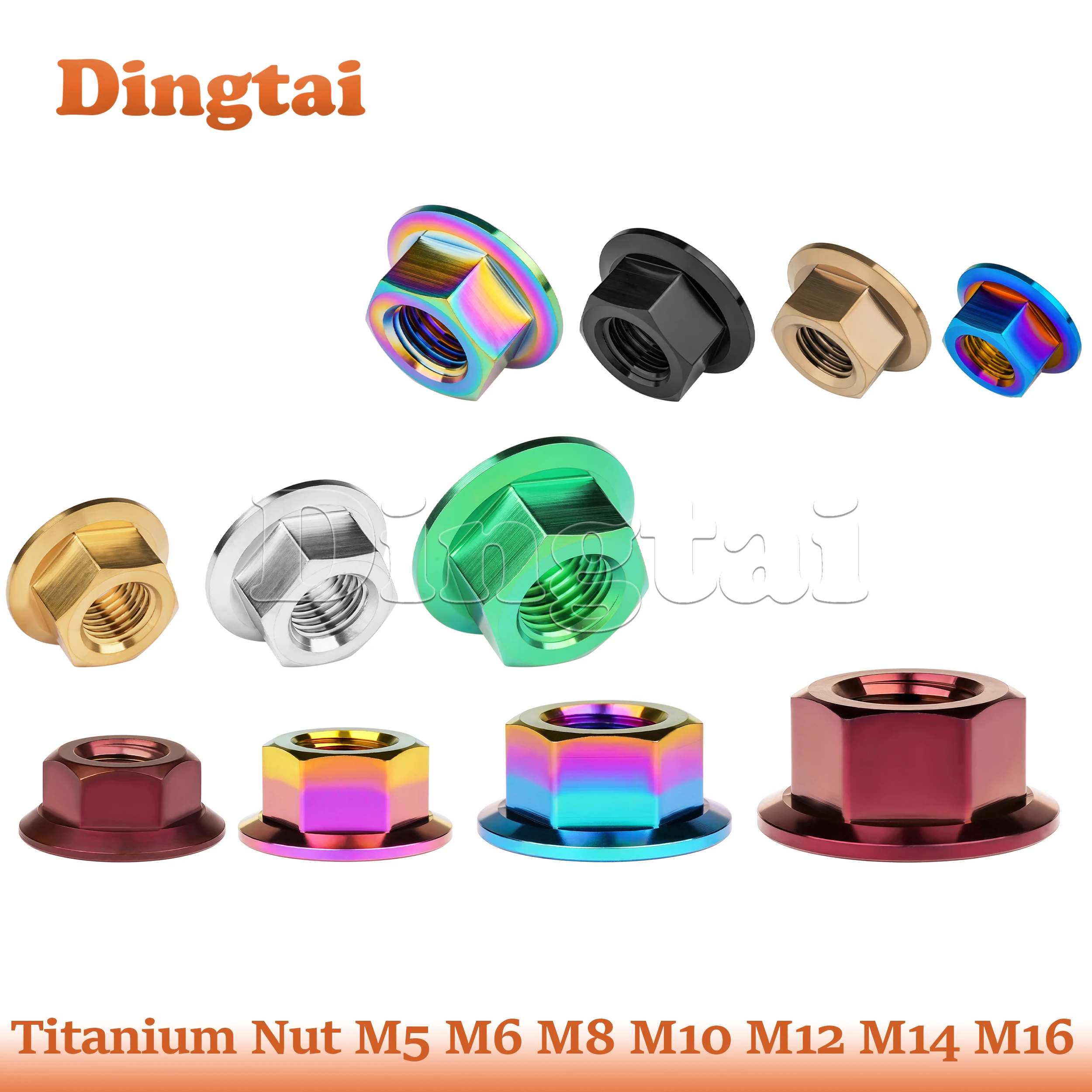 

Dingtai Titanium Titanium Nut M5/M6/M8/M10/M12/M14/M16 Gold/ Black/ Rainbow/Burn blue Flange Nut Bolt Cap for Motorcycle Bike