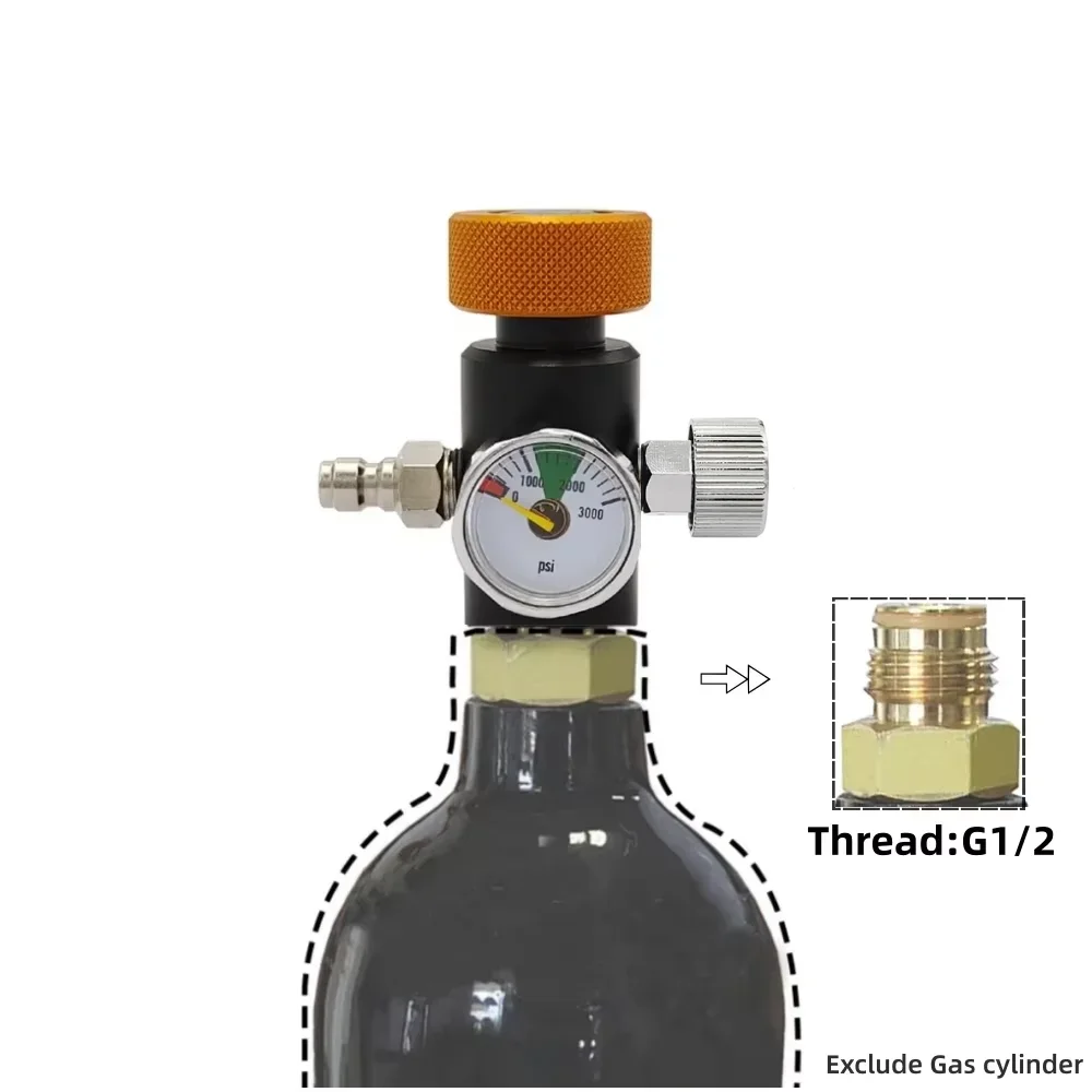 Carbon Dioxide CO2 Nitrogen Refill Station Adaptor G1/2 On/Off ASA Aadapter with 8mm Quick Plug and Mini Pressure Gauge