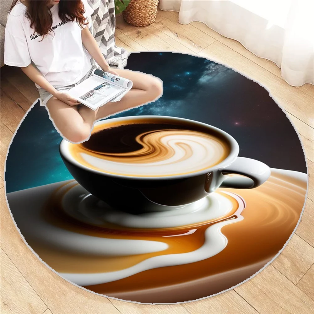 

Coffee Shop Round Carpet Vintage Design Printed Living Room Bedroom Cute Mat Washable Home Children's Bedroom Rug Decoration