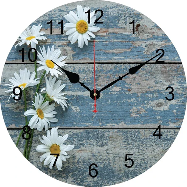 Daisy Wood Panel Wall Clock Modern Design Living Room Bedroom Office Decoration Kitchen Clock Art Wall Watch Home Decor