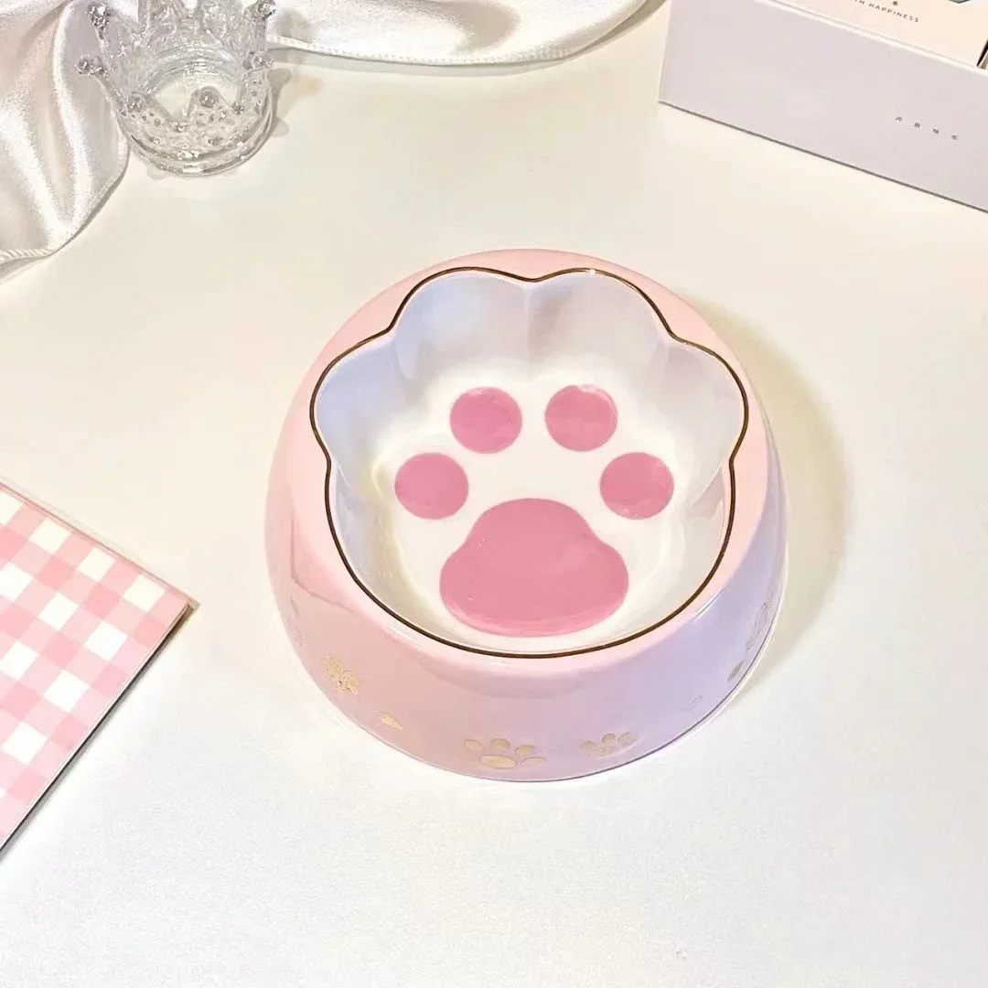 Ceramic Pet Cat Dog Bowl Pet Dog Feeder Cute Cat Claw Pattern Puppy Drinking Bowl Pet Feeding Bowls Anti Overturning Food Basin