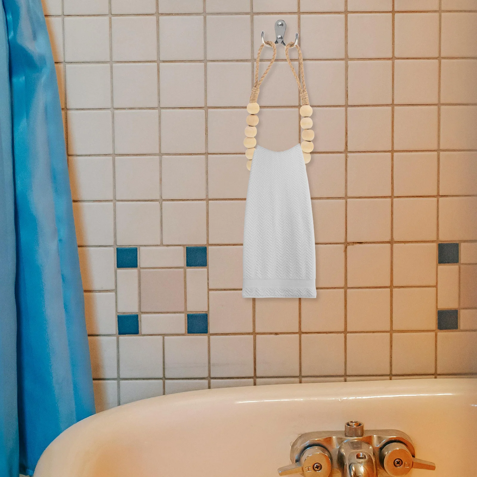 

1 Set Of Wood Bead Toilet Paper Holder Towel Ring For Bathroom Kitchen Balcony Wall Mount Storage Organizer Guest Essentials