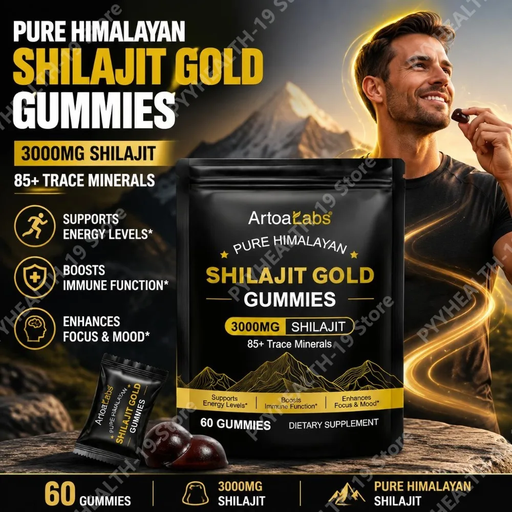 ArtoaLabs Shilajit Gold Gummies 3000mg 85+ Trace Minerals For Energy Boost Immune & Focus Mood Support Formula Adult 60 Count