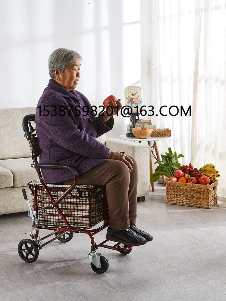 Elderly handcart can sit on a lightweight foldable shopping cart with four wheels. Elderly portable grocery cart