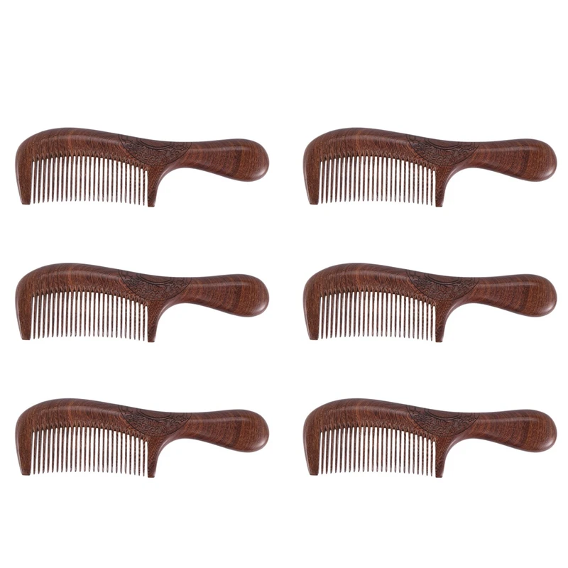 

6X Unisex Sandalwood Comb Women Men Home Travel Wood Anti-Static Fine-Tooth Comb Wooden Handles Hair Comb