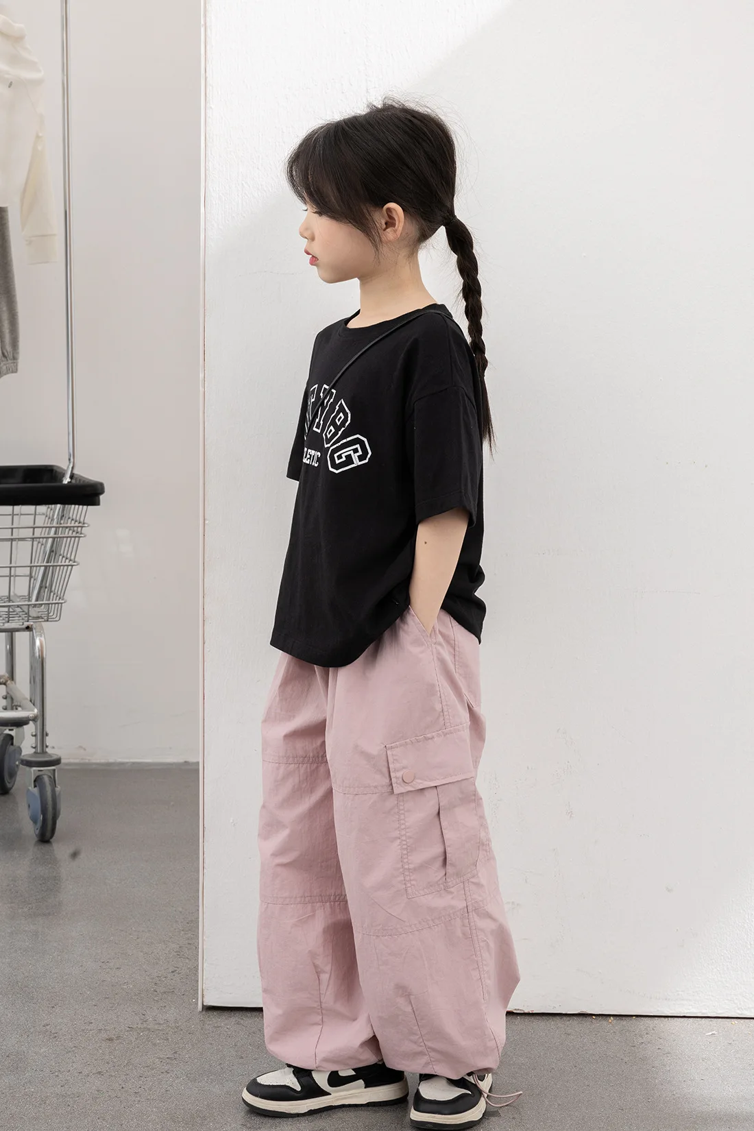 4-9Y Children's cargo pants 2024 spring new girls' American design sense quick-drying wide-leg pants sports leg pants110-170cm