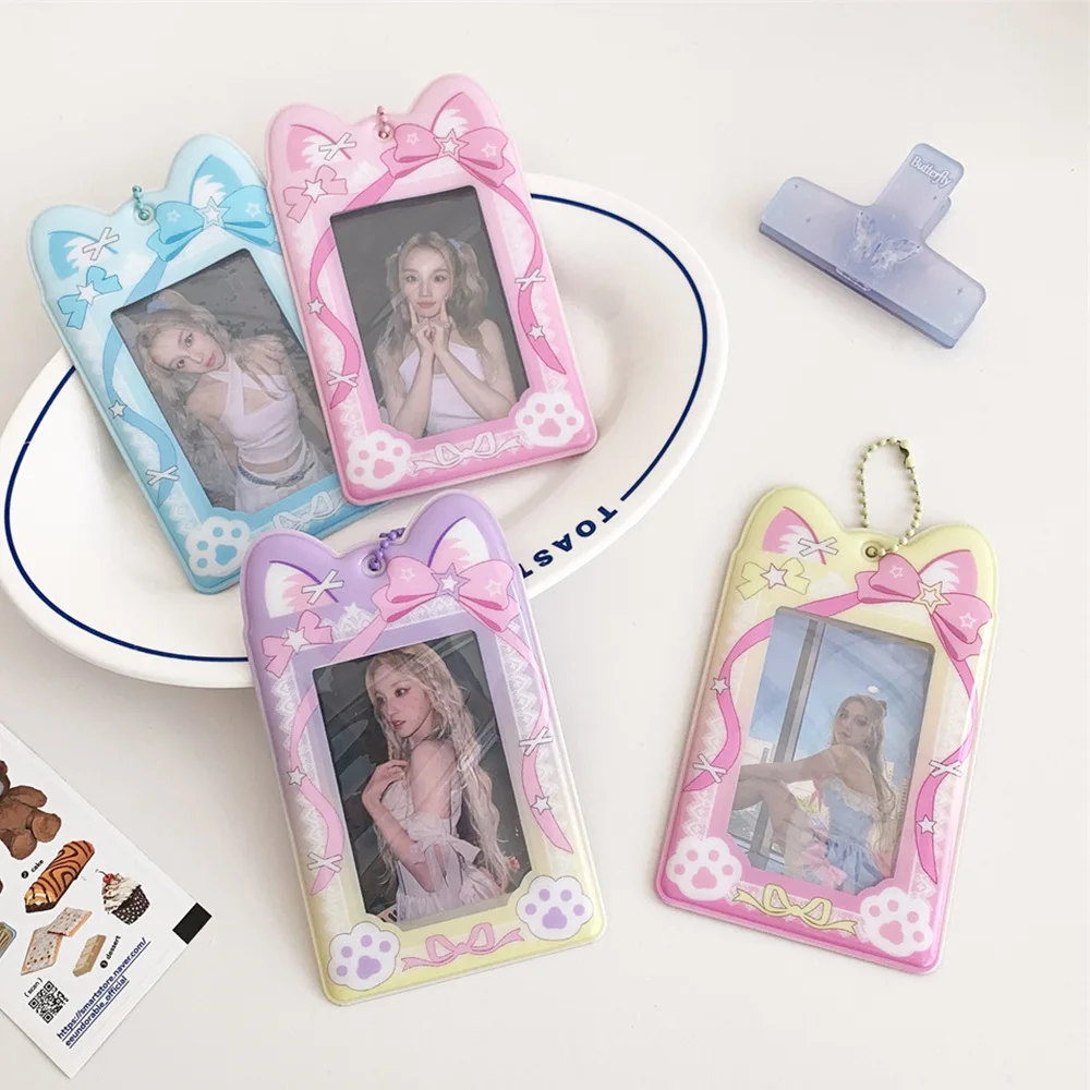 Korean Y2k PVC Card Holder Sweet Cute Small Card Storage Pendant Bowknot Card Sleeve Three Inch Original Design Photocard Holder