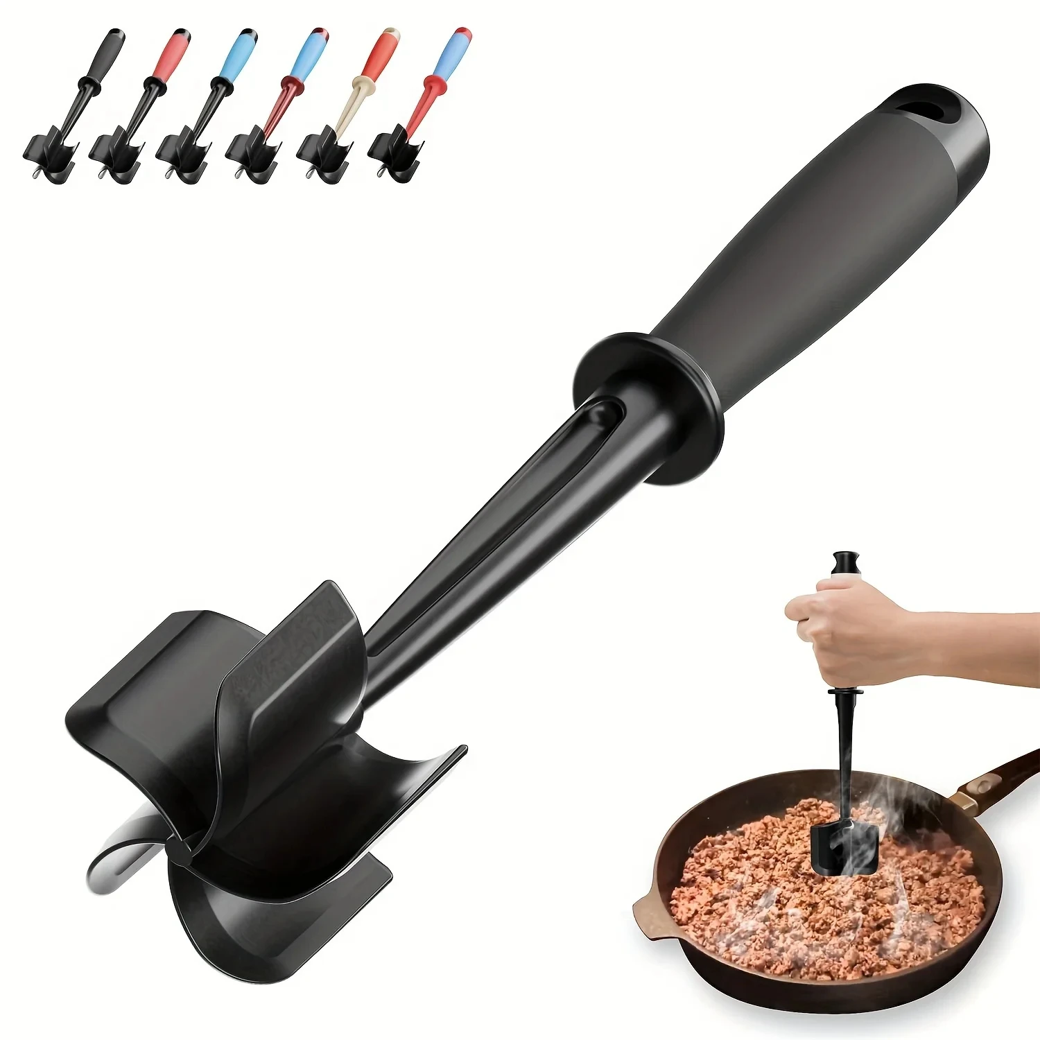 Meat Chopper Masher 5-Blade Heavy Duty Potato Masher for Burgers Hash Browns Non-Stick Dishwasher Safe Heat-Resistant Grip Kitch
