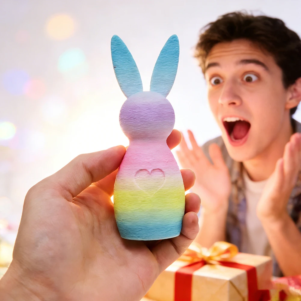 

3D Printed Colorful Easter Bunny Ornament Heart Shaped Rabbit Figurine Desk Bookshelf Home Decor for Easter & Christmas