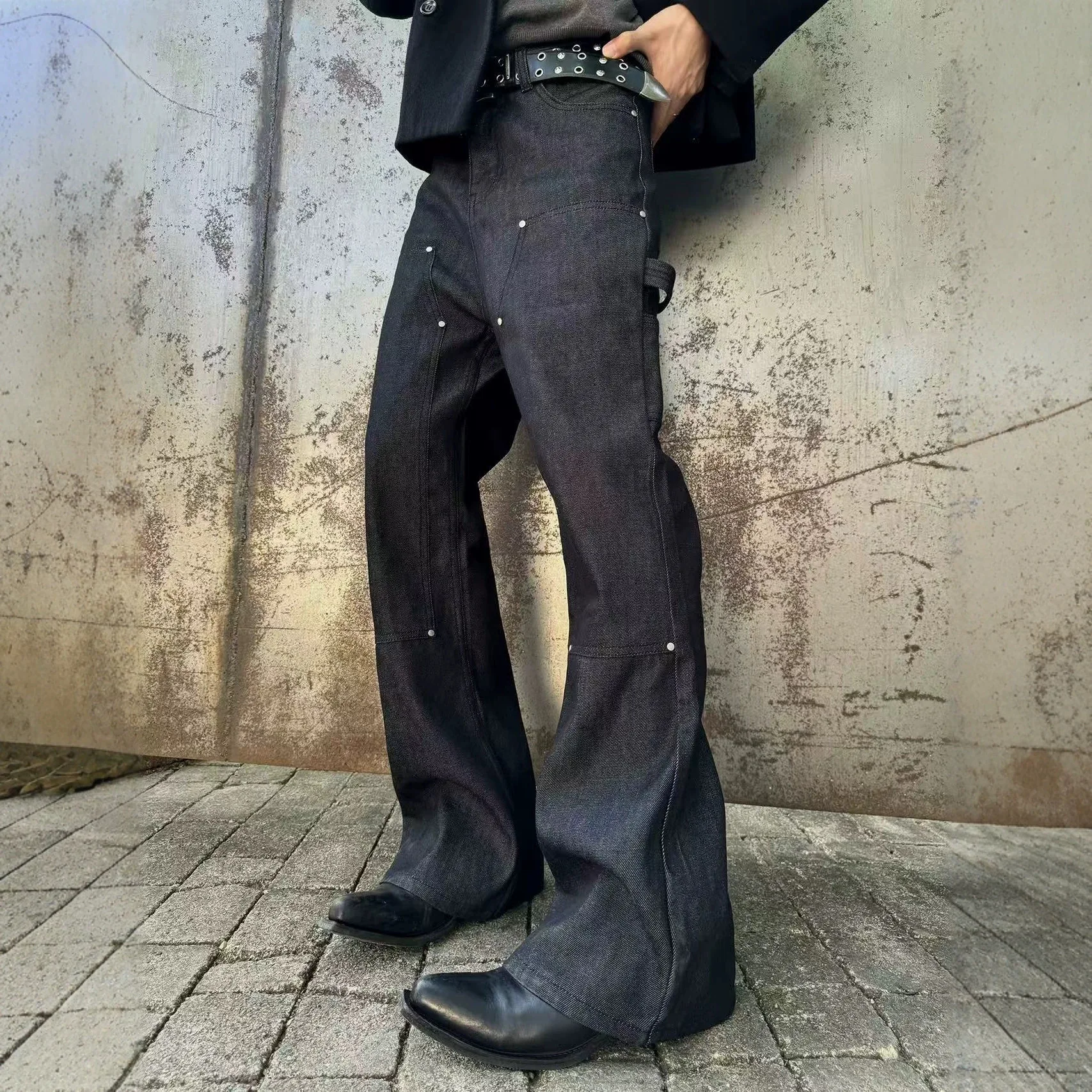 2026 New Heavy Original Cattle Tooling Logging Pants Splicing Hot Diamond A Word Micro-pull Versatile Trend Jeans Men