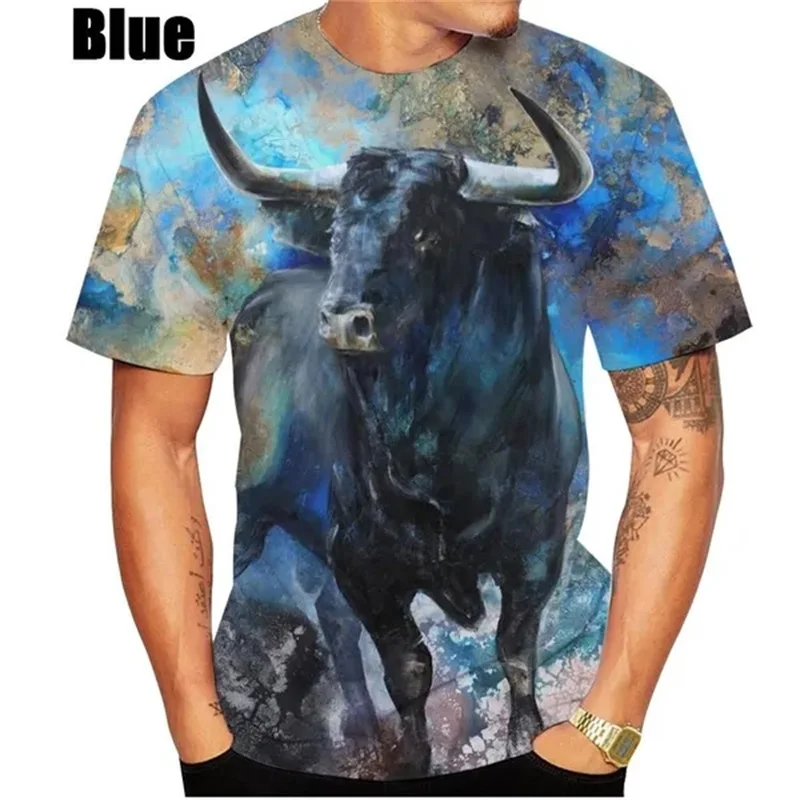 Hot Sale 3D Printing Bull Graphic T Shirts Short-sleeved Round Neck Men\'s Tee Tops Clothing Plus Size Streetwear Tshirt