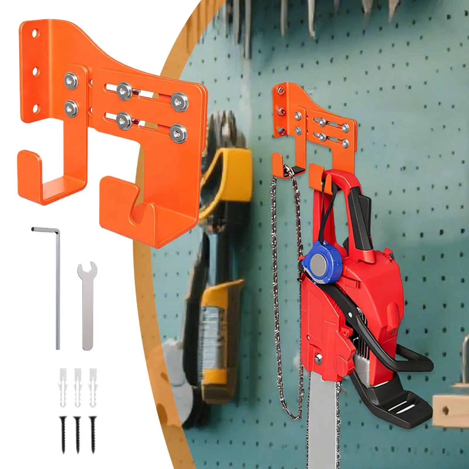 حامل المنشار عالي التحمل لتسليط الحائط ومنظم المنشار مع خطافين لأداة سلسلة ورشة عمل جراج الحديقة