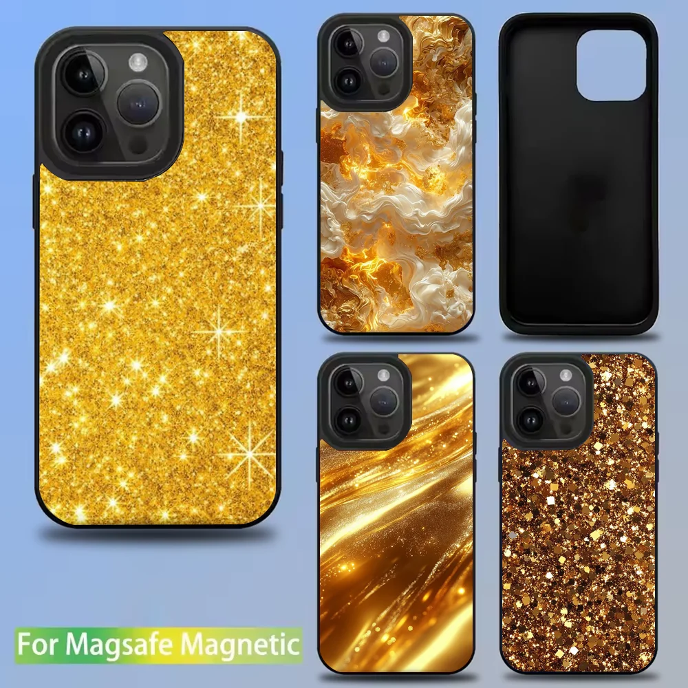 

Gold Glitter Bling Phone Case For IPhone 16 15 14 13 12 11 Pro Mini Max Soft Magnetic Cover