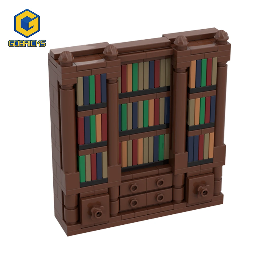 Gobricks MOC الإبداع رف كتب ألعاب مكعبات البناء للمكتبة والدراسة منزل الملحقات لتقوم بها بنفسك مشاهد الطوب الأطفال هدية