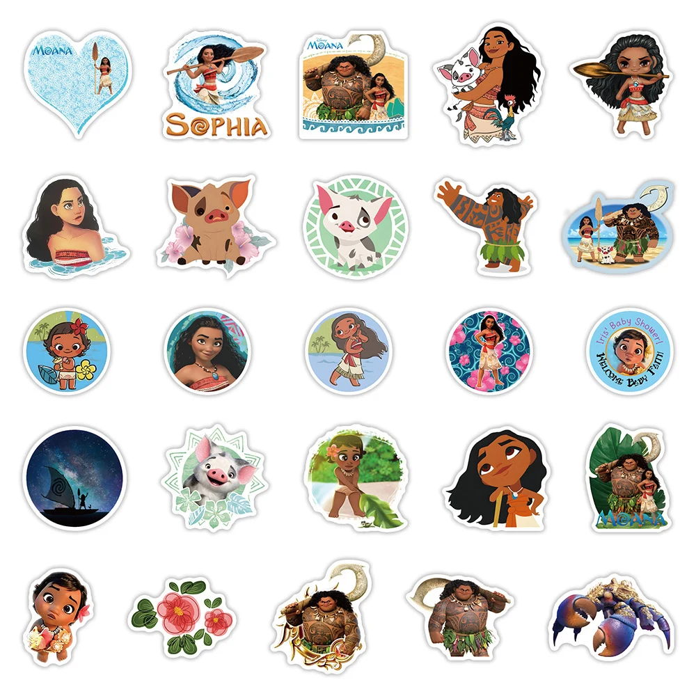 10/30/50pcs Disney Cartoon Moana Stickers Waterproof Decals Laptop Motorcycle Phone Notebook Decoration Anime Sticker Kids Toy