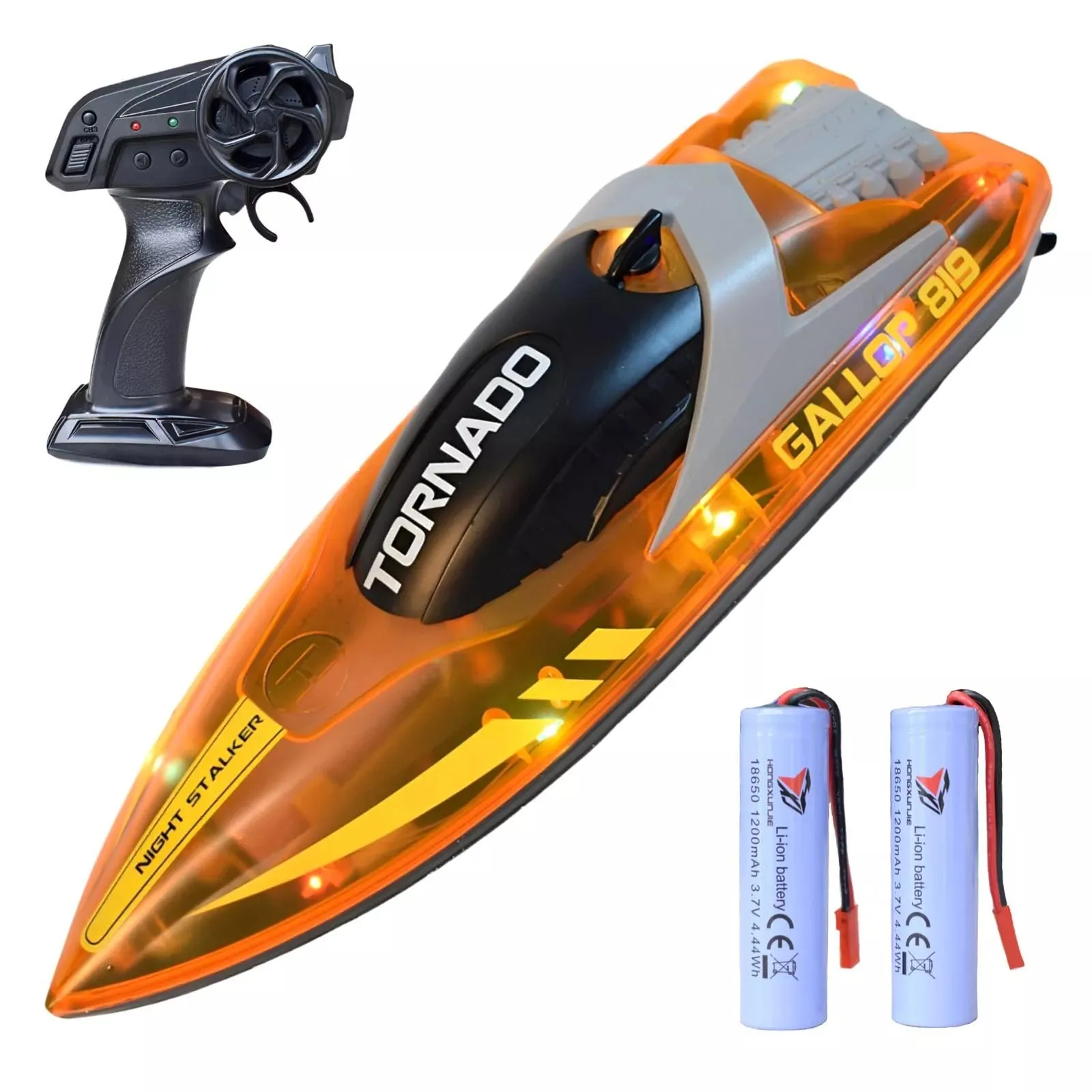 HJ819 Remote-controlled High-speed Boat Model Rechargeable Waterproof Design Children's Toy Boat with LED Lights+dual Electric