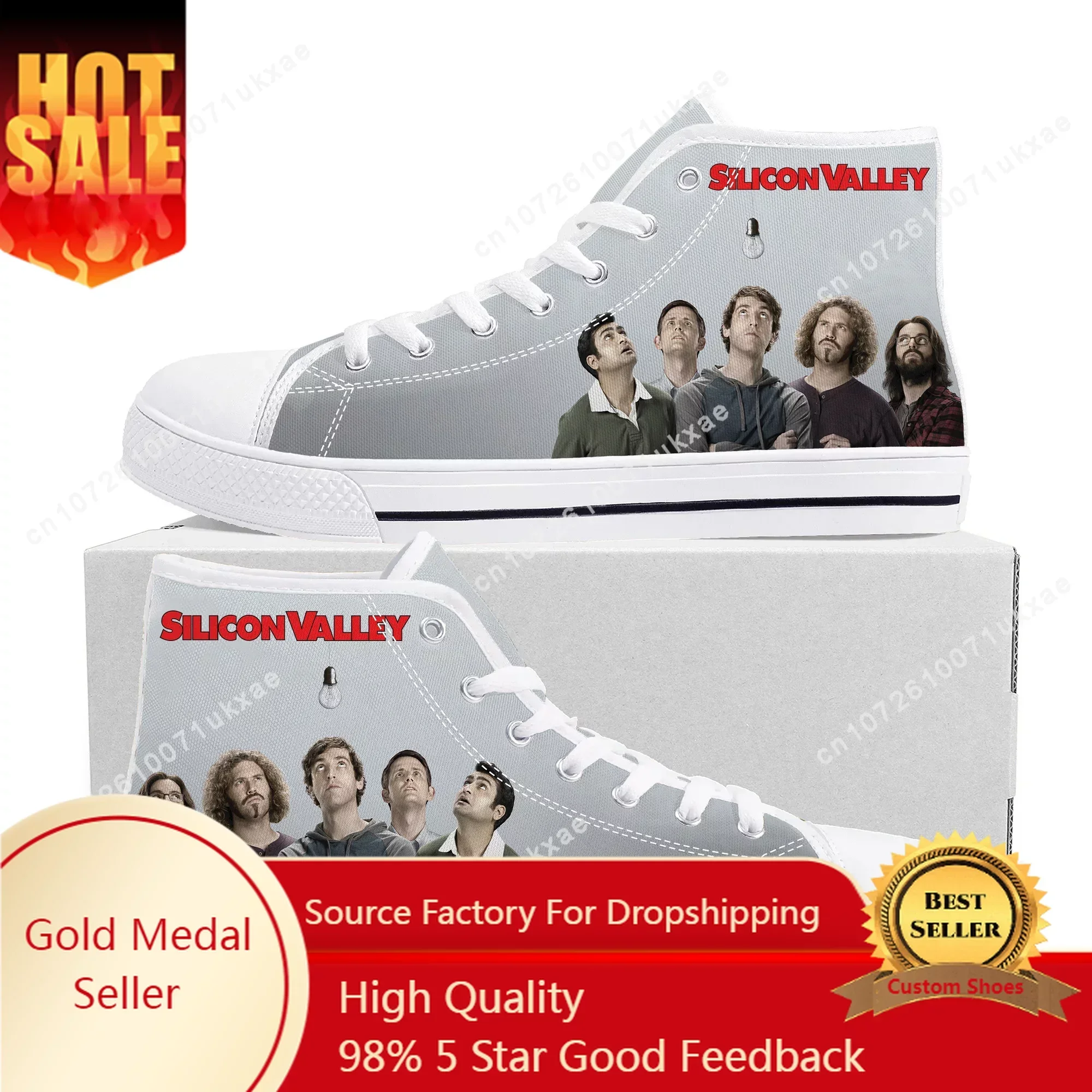 

Silicon Valley TV series High Top Sneakers Mens Womens Teenager Middleditch Canvas Sneaker couple Casual Shoe Customize Shoes