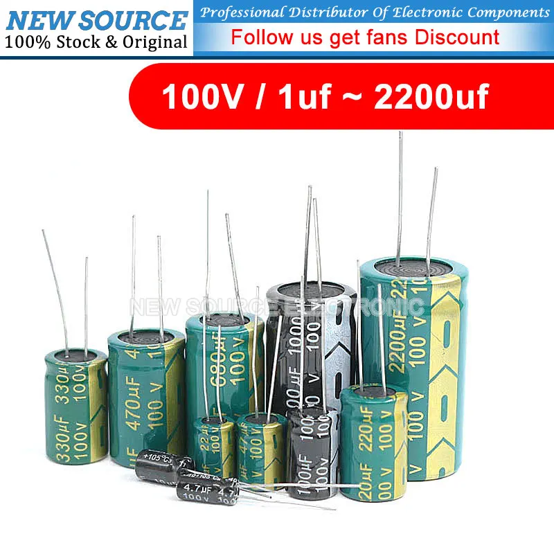 

1-50PCS 100V Aluminum Electrolytic Capacitor 1 2.2 2.7 4.7 10 22 33 47 68 100 150 220uf 330uf 470uf 680uf 1000 2200UF NewSource