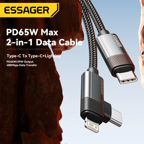 Кабель Essager 2 в 1 PD 65 Вт для быстрой зарядки iPhone и MacBook — изображение продукта