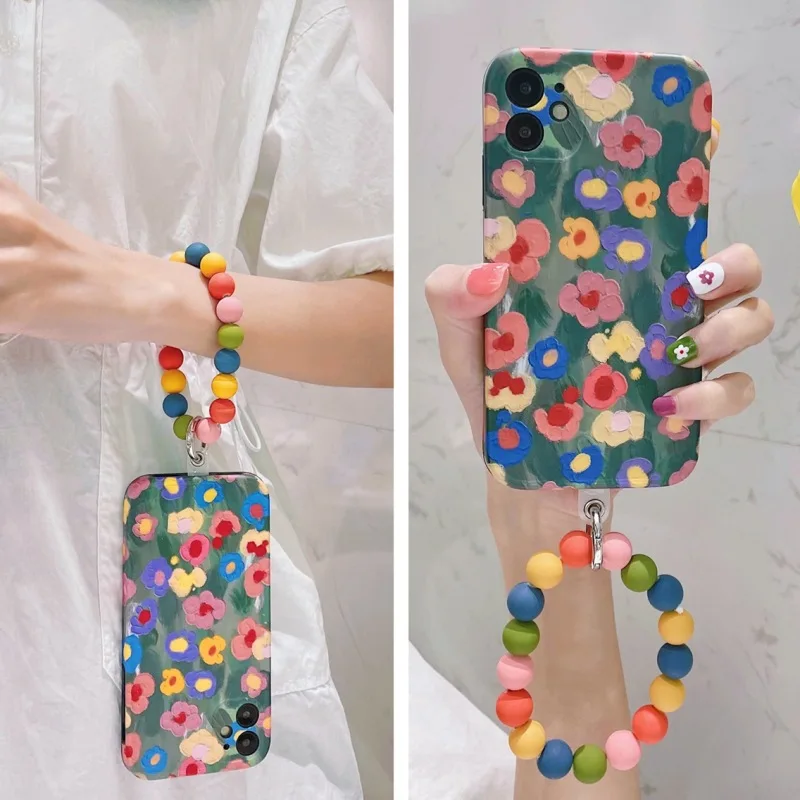 

New Suitable for iPhone 14 Colorful Flower Handheld Ring Case 13 Promax 12 Promax Fashion Xs Xsmax Xr 11 Fall Protection Cover