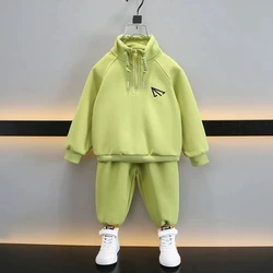 Children's Sweater Set 2024 Spring and Autumn Boys' Handsome Hooded Sweater Pants Two Piece Kids Baby Sportswear Set