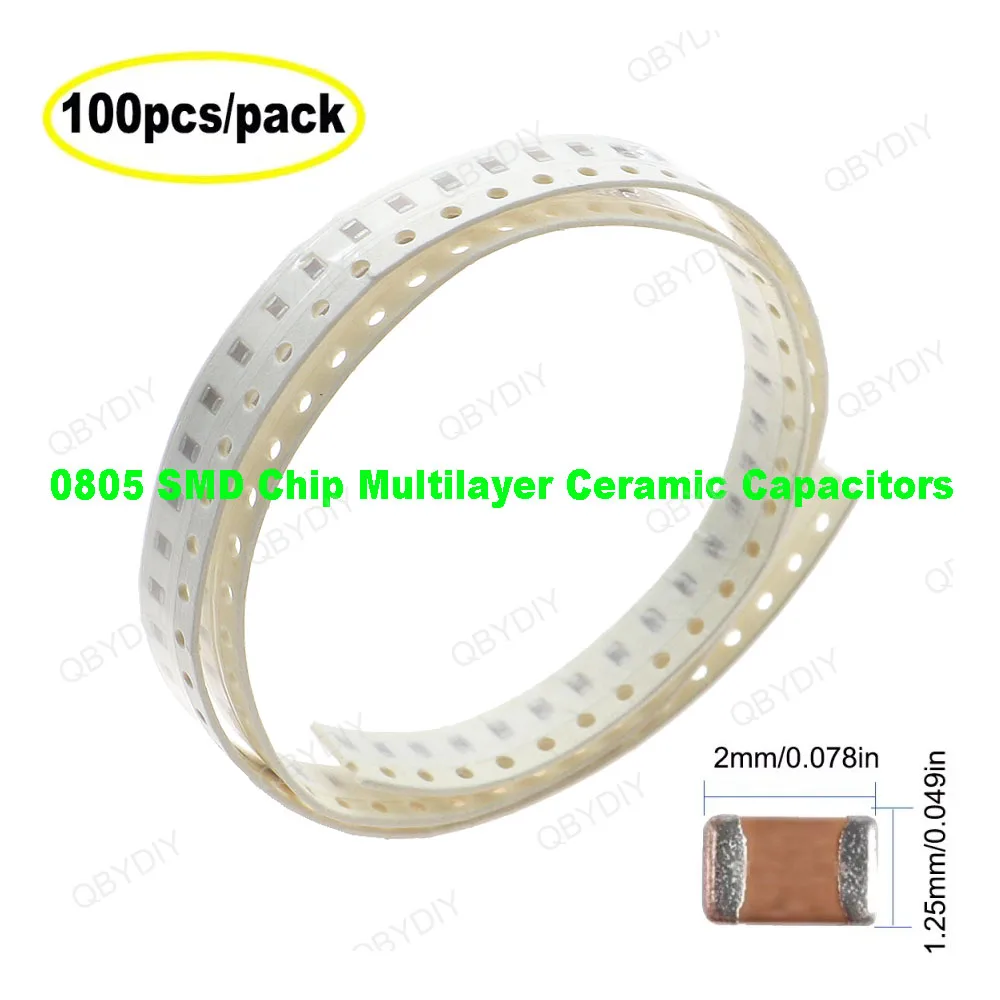100pcs/lot 0805 SMD Chip Multilayer Ceramic Capacitors 0.5pF-47uF