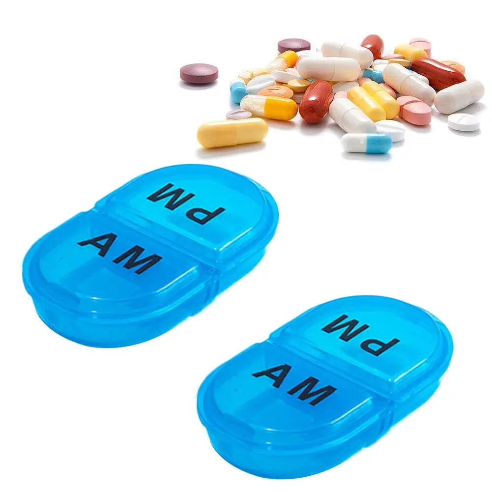 

1pc 2 Grids Daily Waterproof Pill Organizer Portable AM&PM Pill Box Box Pill Containers Storage Container Daily R6E9